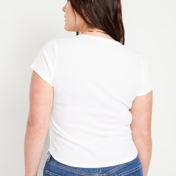 NWT OLD NAVY Short-Sleeve Waffle-Knit Henley Top Color: White Lilies Product - Picture 6 of 9